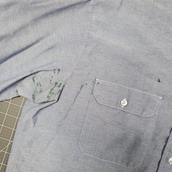 Vintage Roebucks Chambray Shirt XL Blue Lightweight Grunge Sears 60s 70s Work - Picture 9 of 13